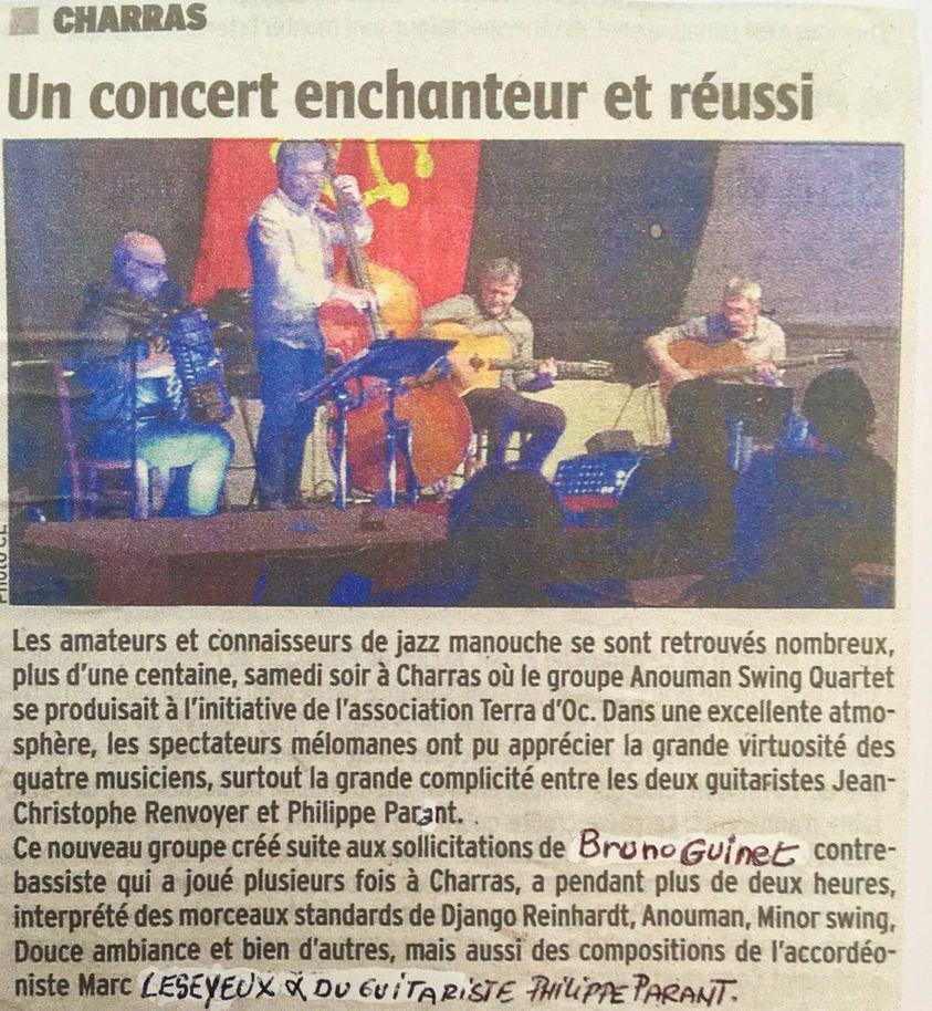 Samedi 30 avril 2022, le groupe ANOUMAN 4tet était en concert à Charras (16) ! Un grand merci à Michel Nicolas pour son sympathique accueil !