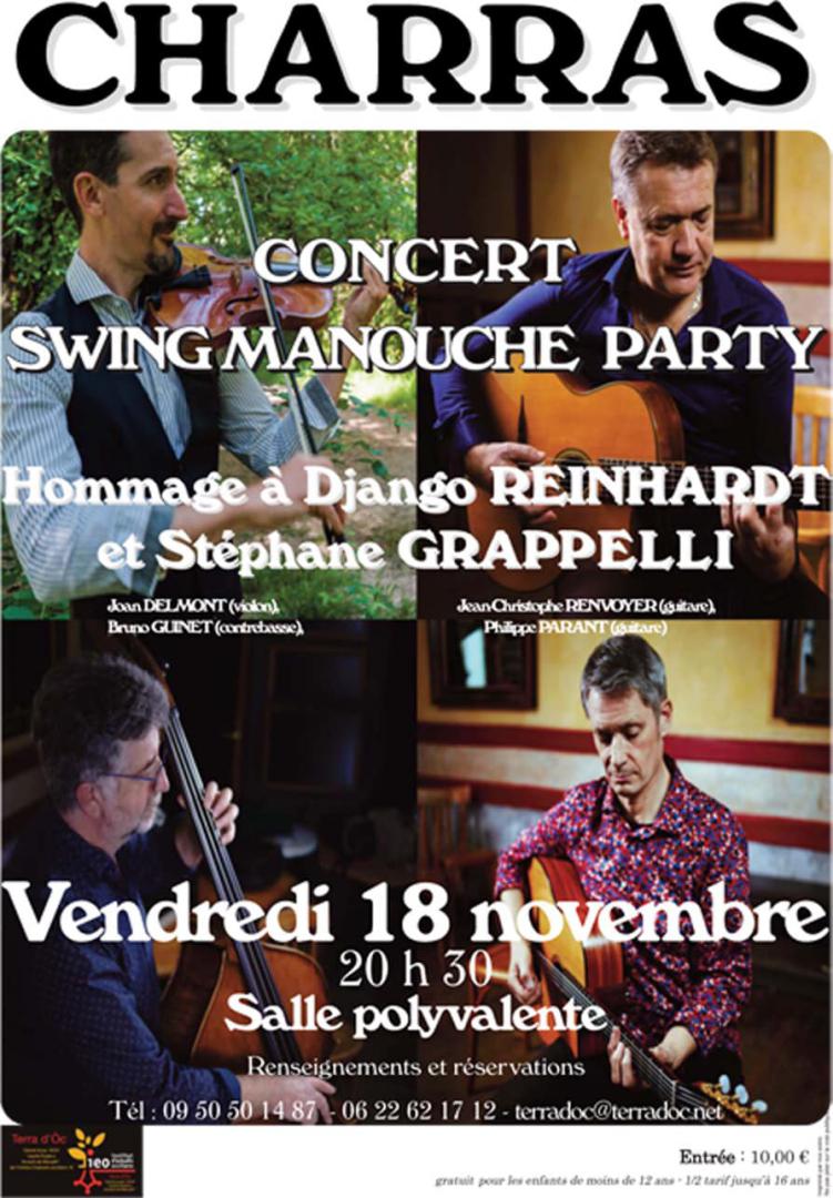 Vendredi 18 novembre 2022, le groupe SWING MANOUCHE PARTY était en concert à Charras (16). Un grand merci à Michel Nicolas et à l’association Terra D’Oc !